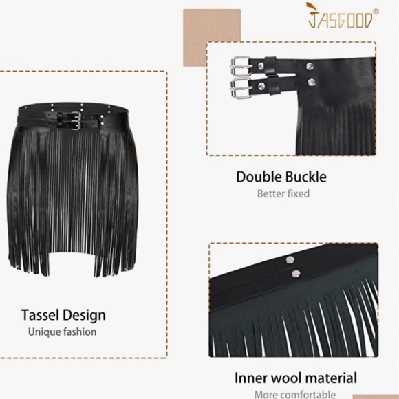 Wide Tassel Waist Belt for Women Fringe Black PU Leather Gypsy Style Belt for La main image 5